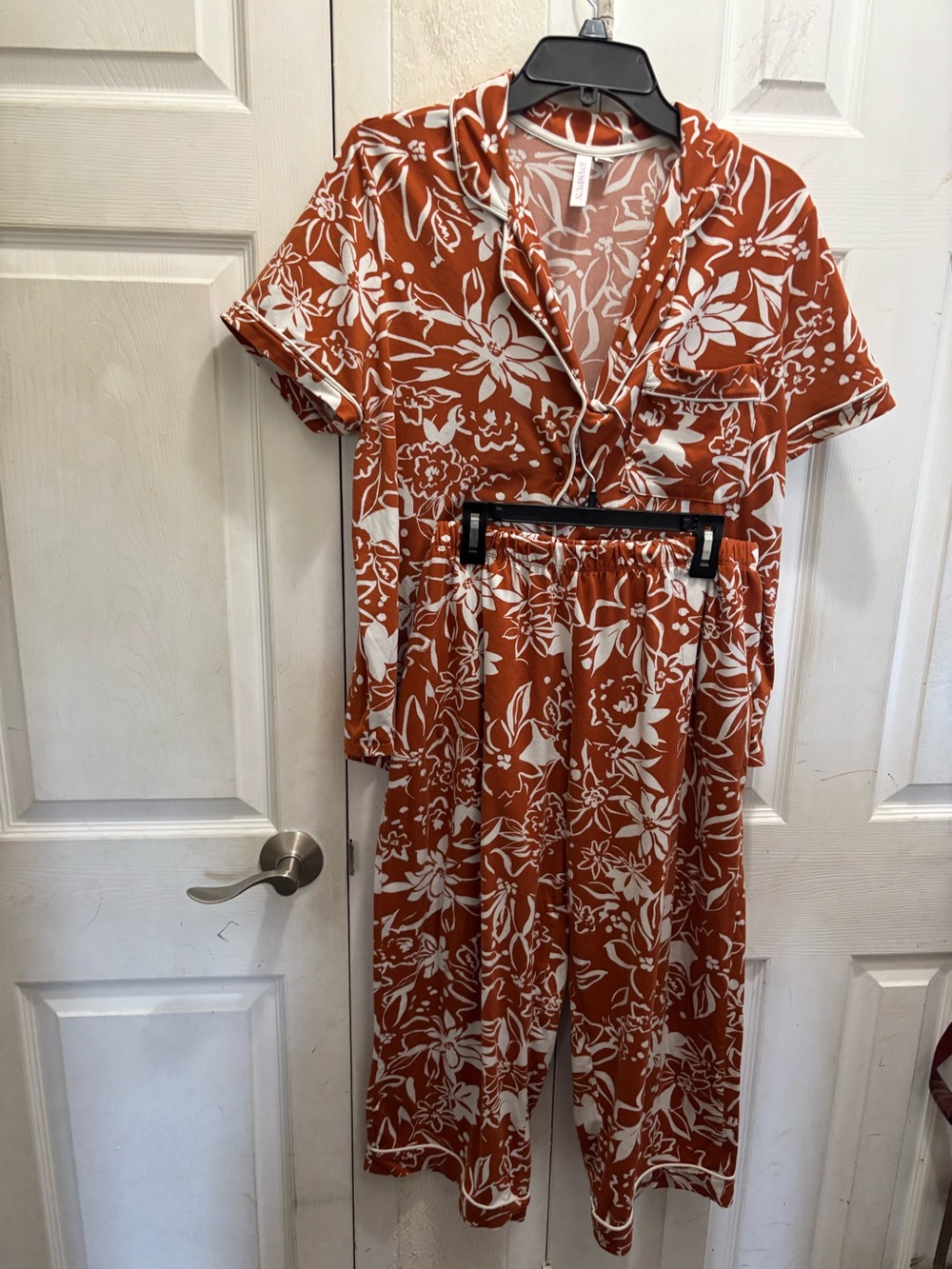 Joyspun Floral Print Short-Sleeve Pajama Set - Rust/White
